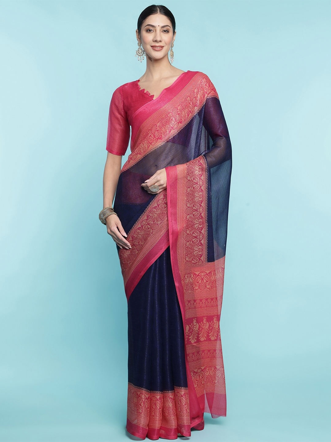 

Mitera Navy Blue Pure Cotton Saree