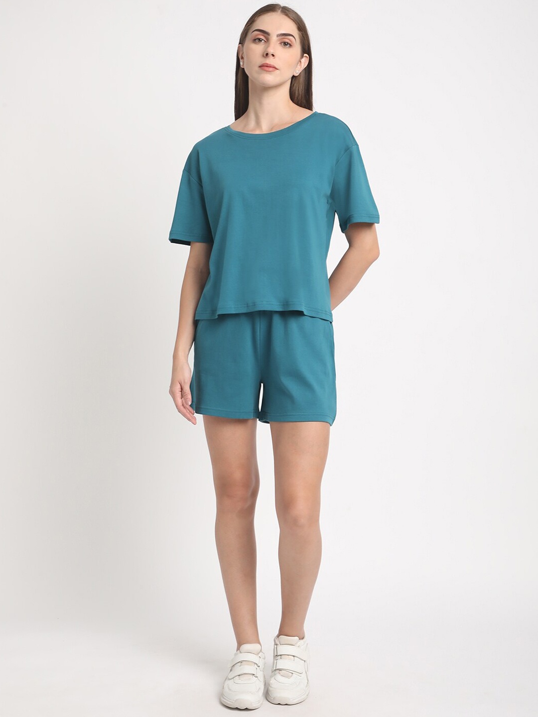 

Bene Kleed Round Neck Pure Cotton T-Shirt & Shorts, Teal