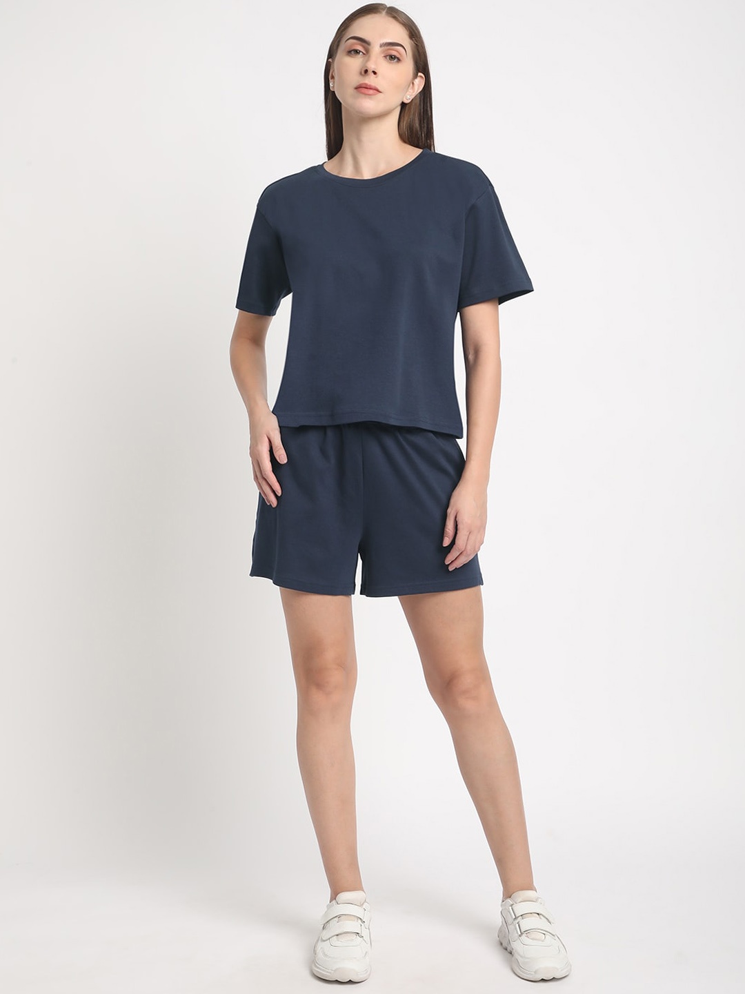 

Bene Kleed Round Neck Pure Cotton T-Shirt & Shorts, Navy blue