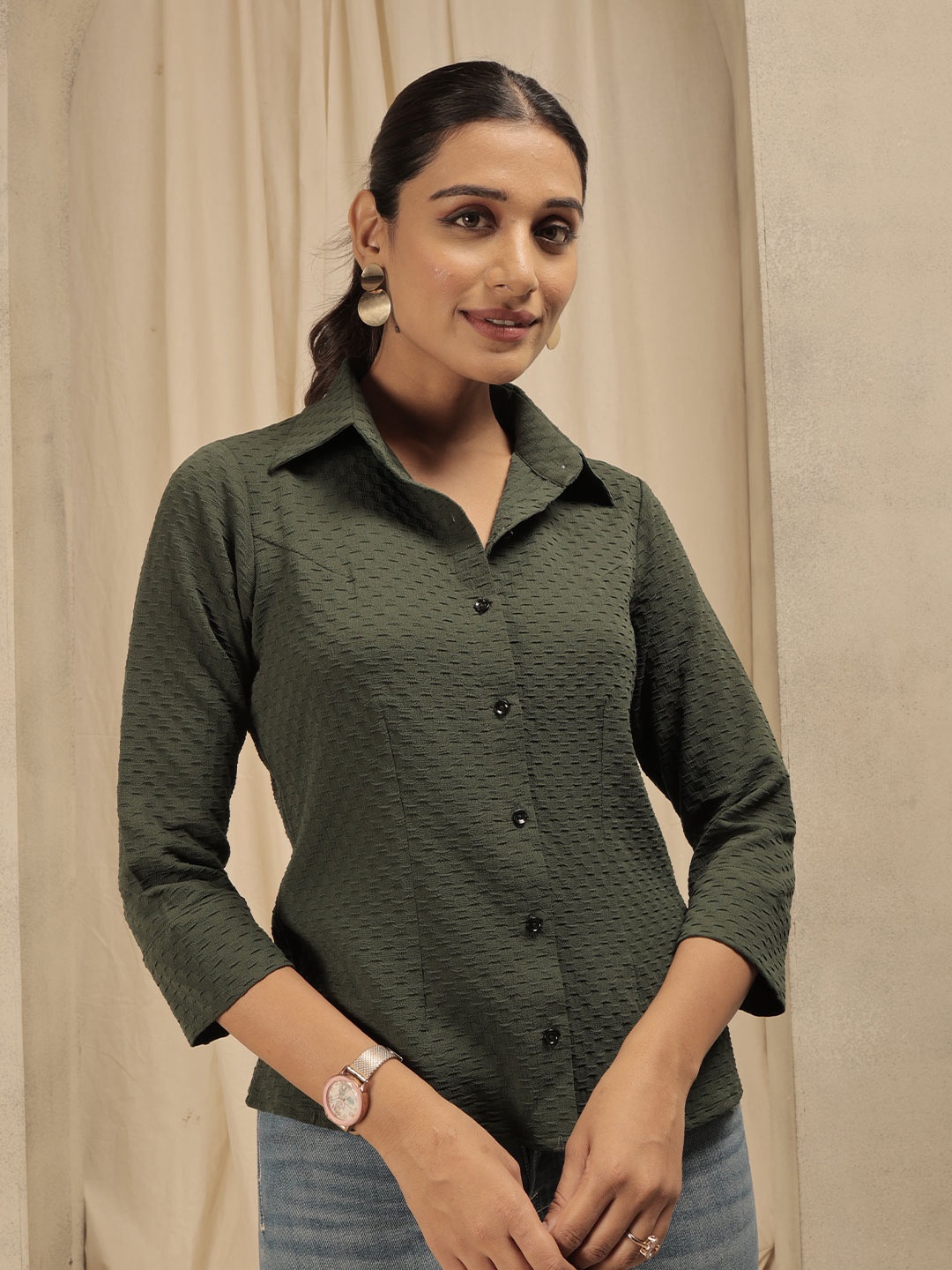 

RACHNA Standard Puff Formal Shirt, Green