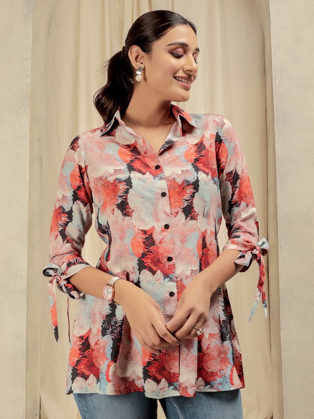 

RACHNA Standard Floral Printed Casual Shirt, Beige