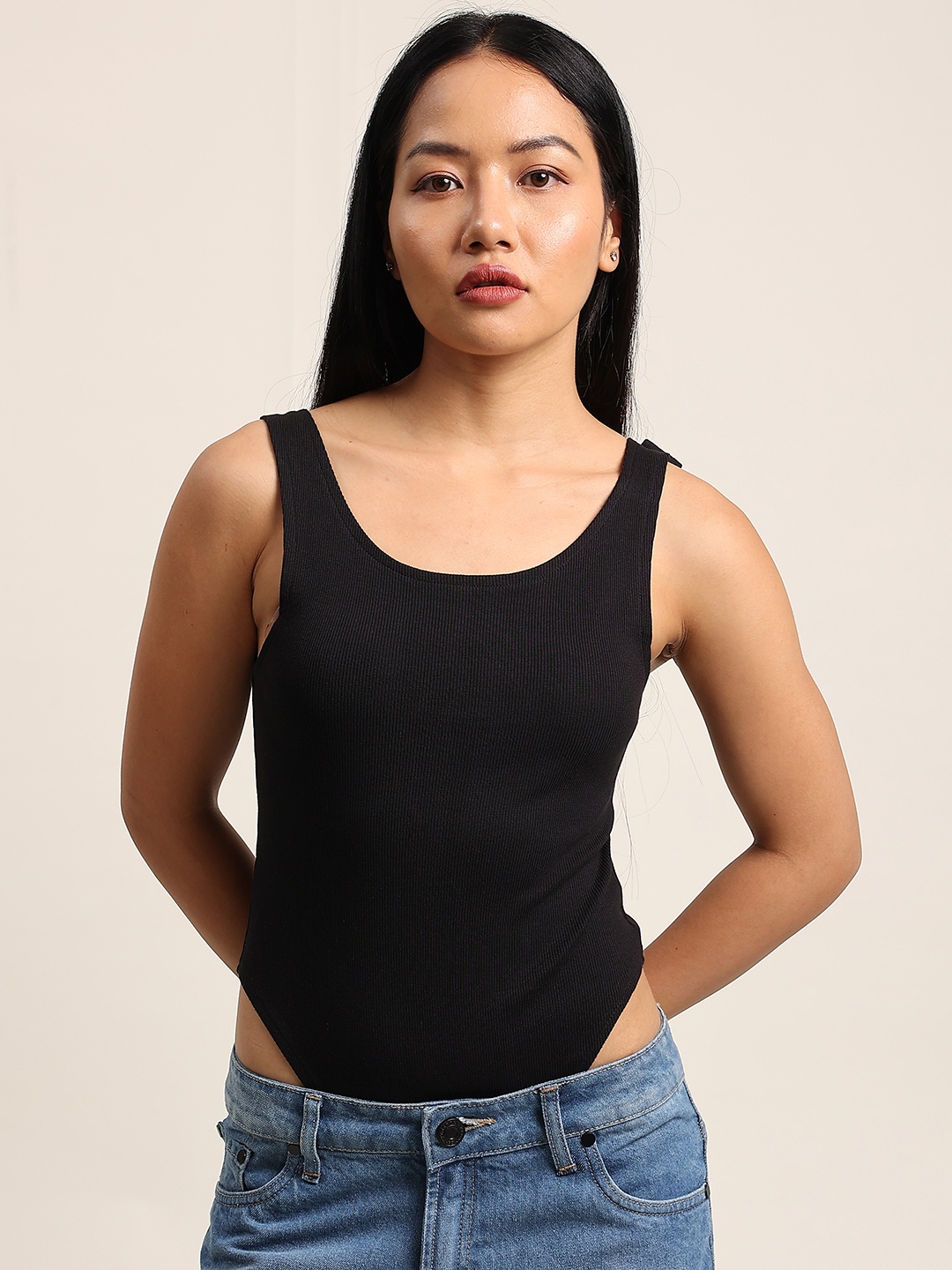

Bene Kleed Ribbed Sleeveless Bodysuit, Black