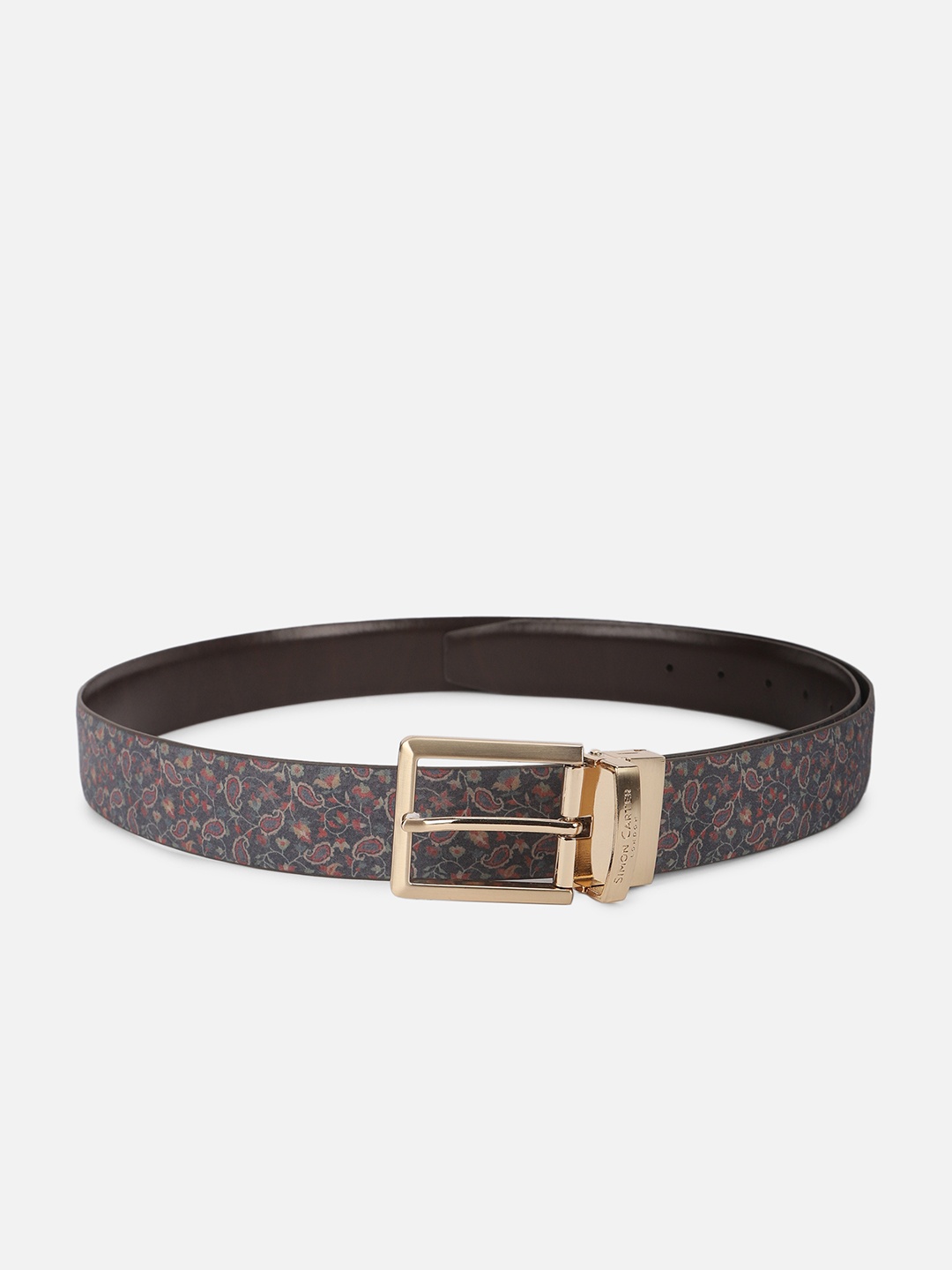 

SIMON CARTER LONDON Men Printed Reversible Leather Belt, Navy blue