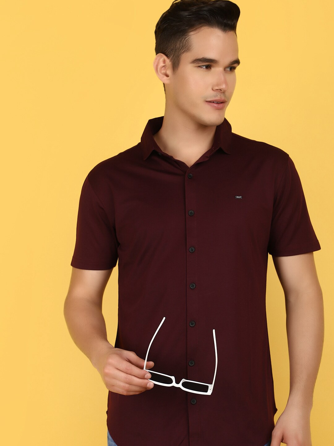 

V-Mart Spread Collar Cotton Casual Shirt, Maroon