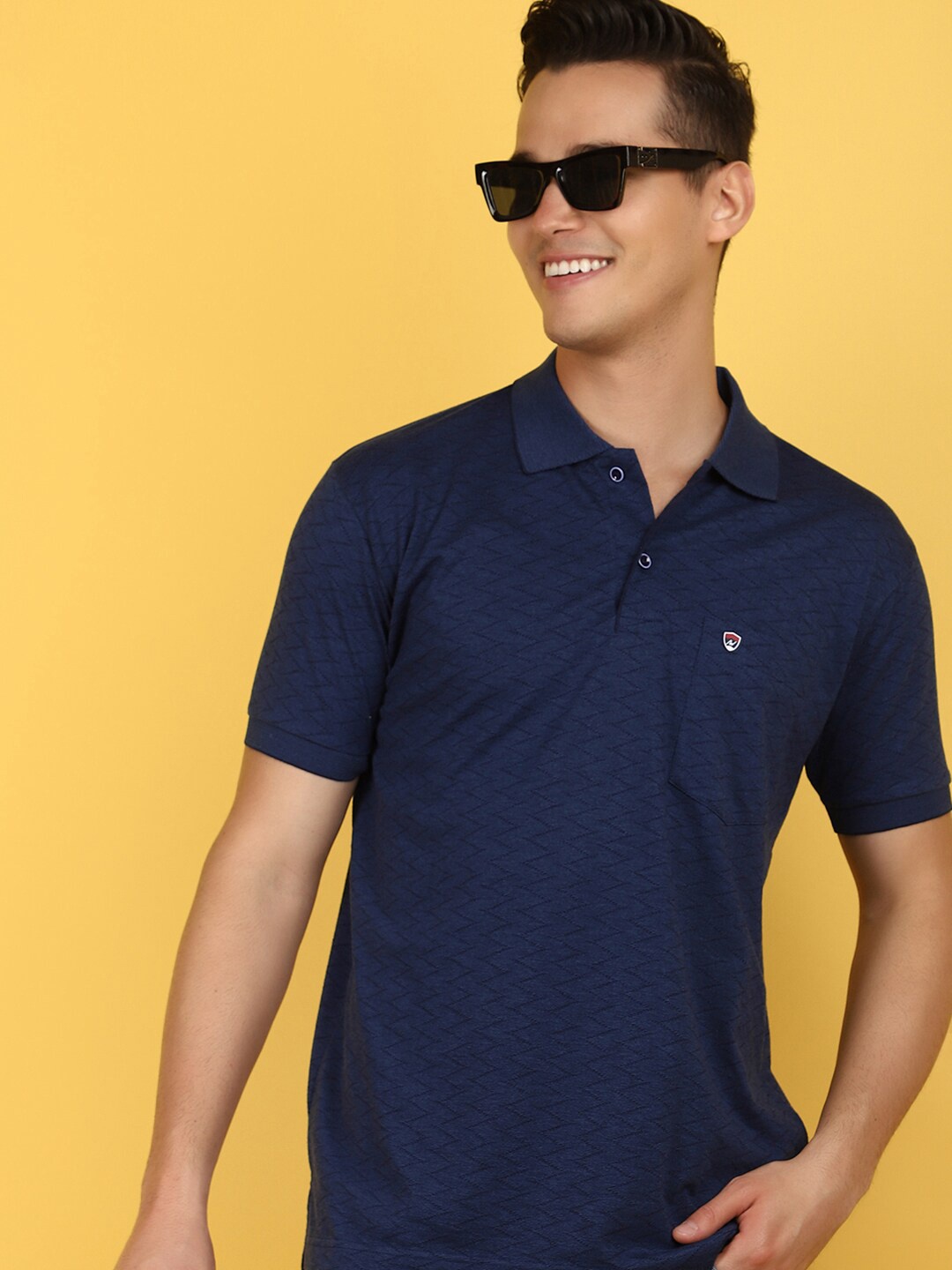 

V-Mart Self Design Polo Collar Casual T-shirt, Navy blue