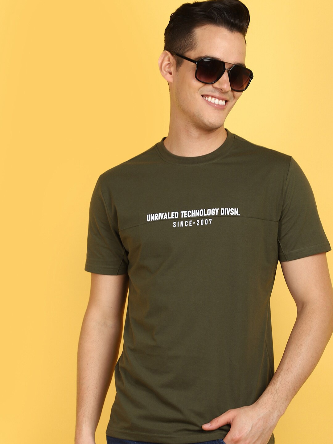 

V-Mart Typography Printed Slim Fit Cotton T-shirt, Green