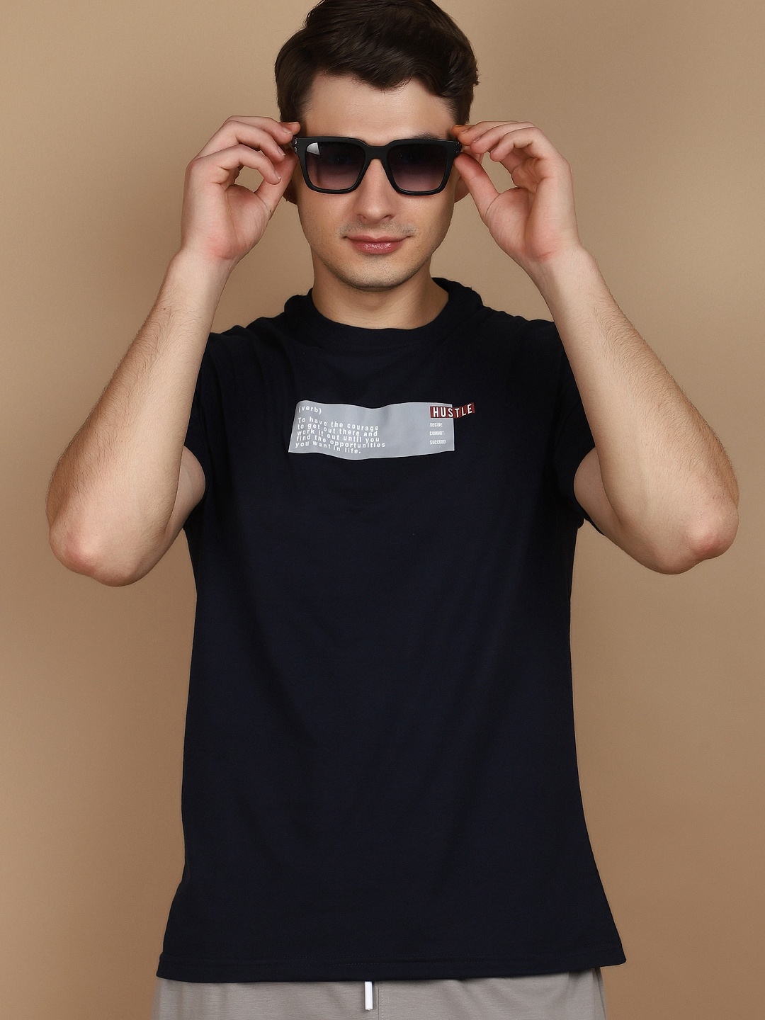 

V-Mart Typography Printed Round Neck T-shirt, Navy blue