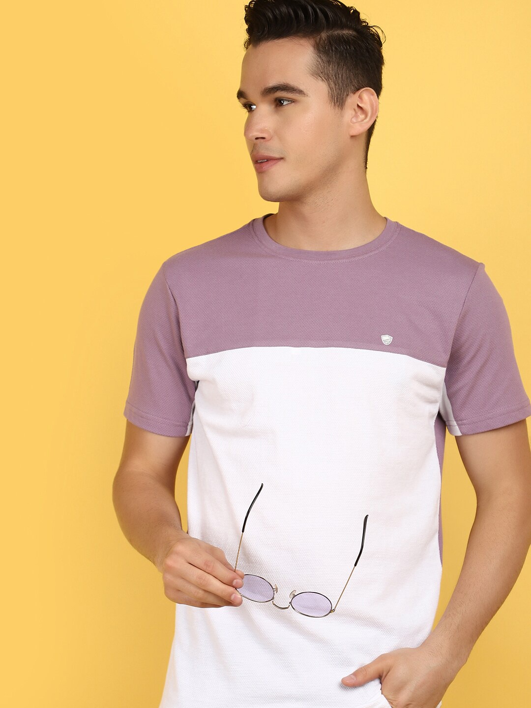 

V-Mart Colourblocked Cotton Slim Fit T-shirt, Mauve