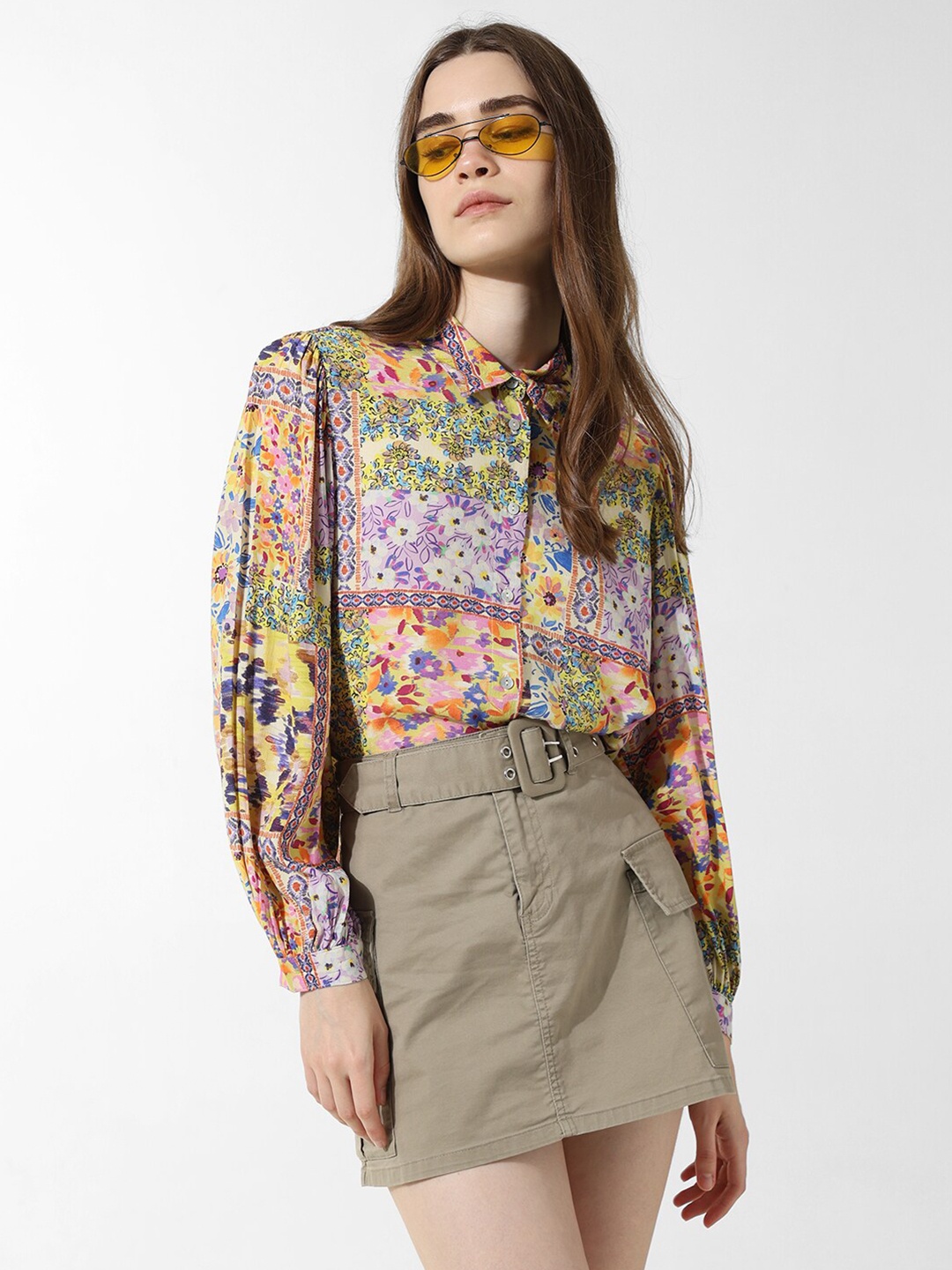 

ONLY ONLATE VISION LS Floral Printed Spread Collar Casual Shirt, Yellow