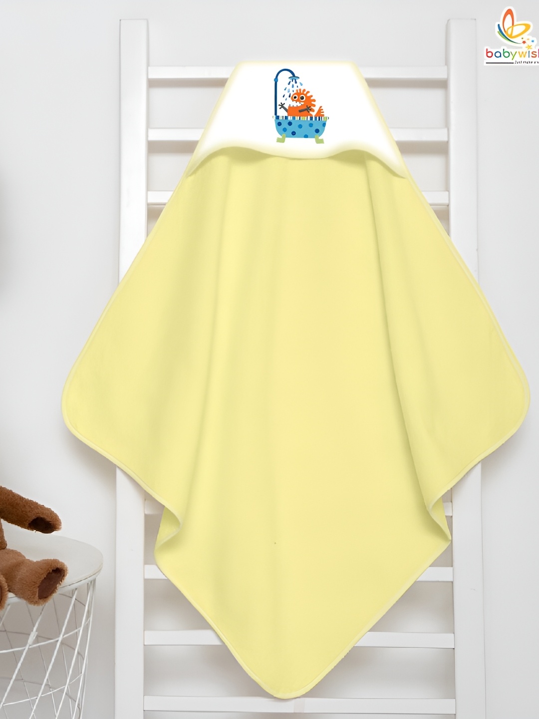 

Babywish Yellow & White Printed Cotton 225 GSM Bath Towel