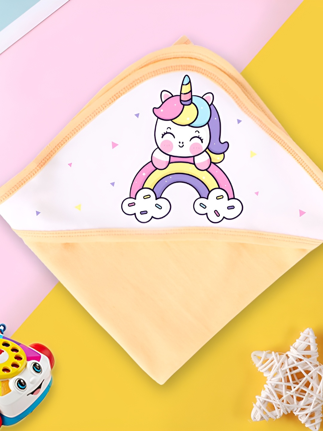 

Babywish Peach-Coloured & White Printed Cotton 225 GSM Bath Towel