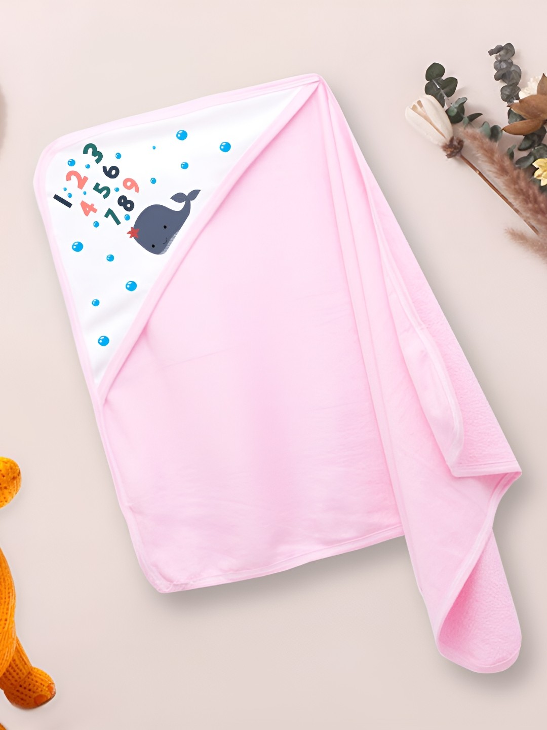 

Babywish Pink & White Printed Cotton 225 GSM Bath Towel