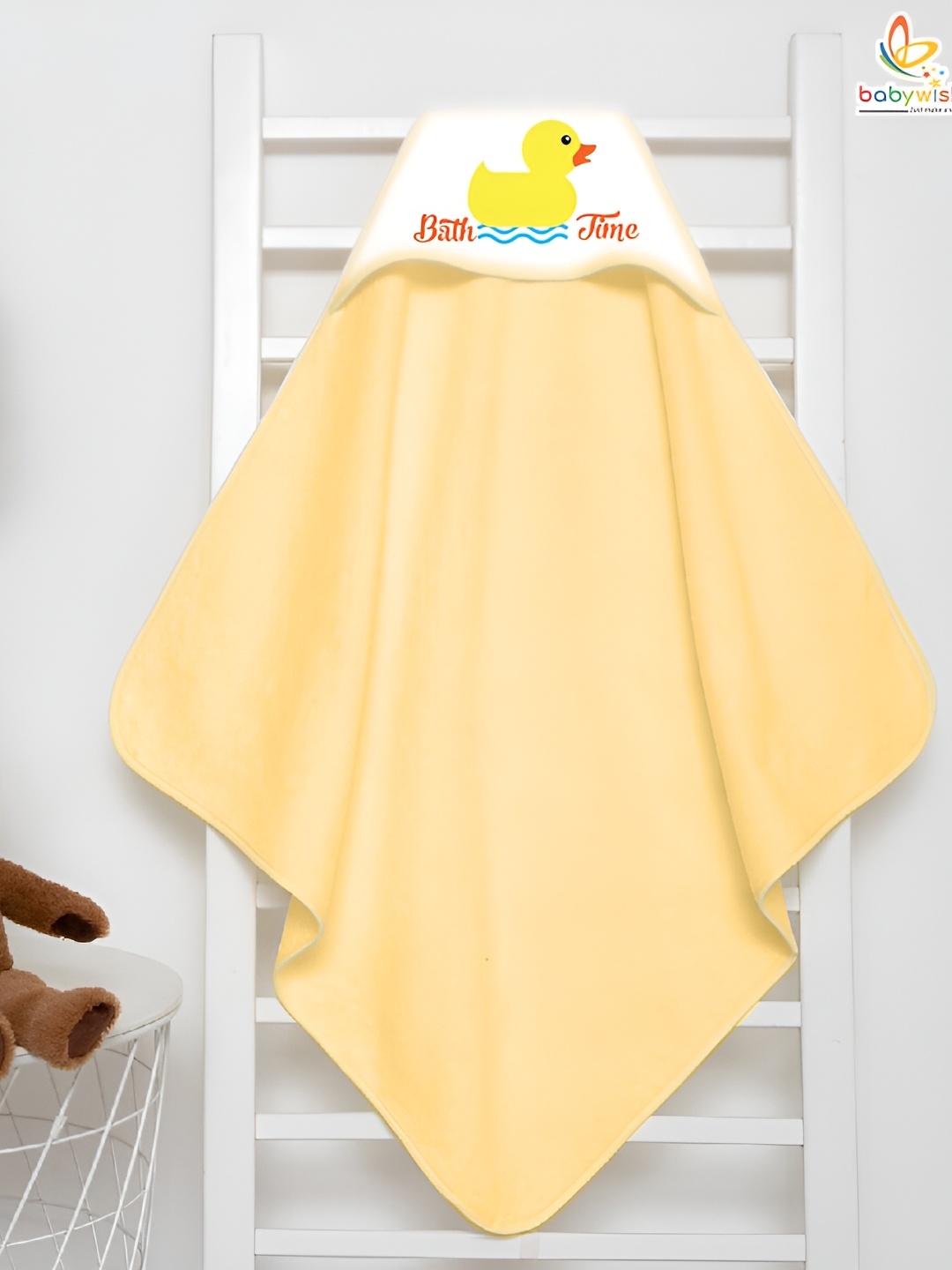 

Babywish Peach-Coloured & White Printed Cotton 225 GSM Bath Towel