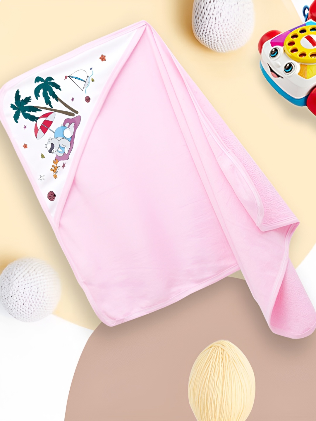 

Babywish Pink & White Printed Cotton 225 GSM Bath Towel