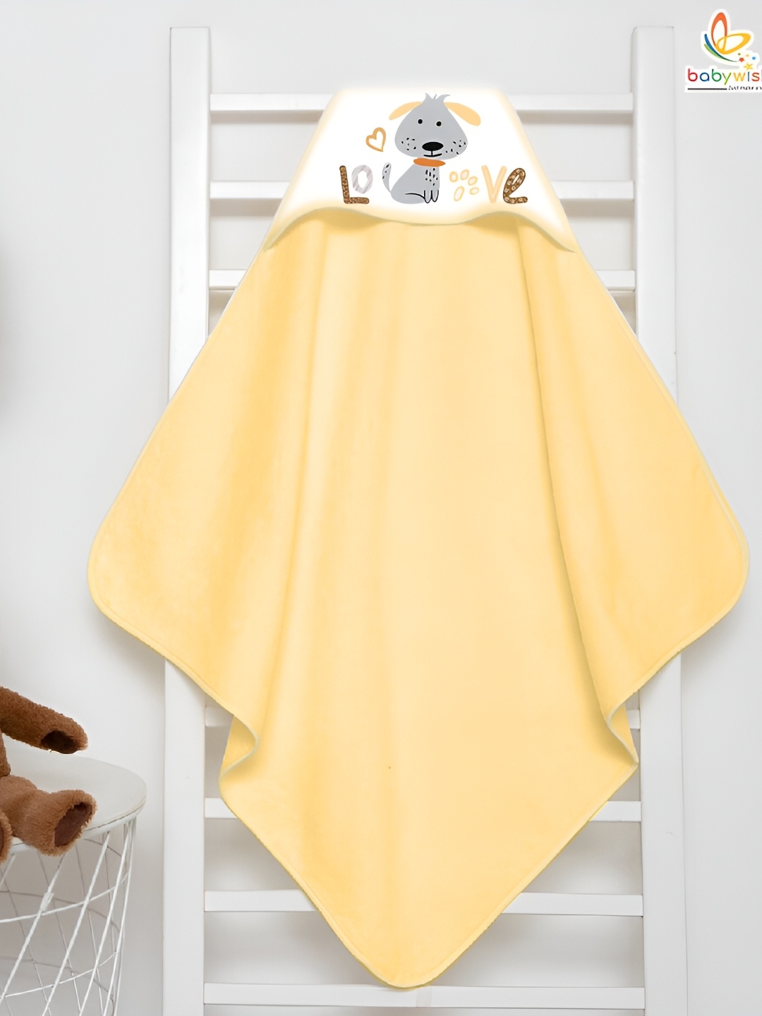 

Babywish Peach-Coloured & White Printed Cotton 225 GSM Bath Towel