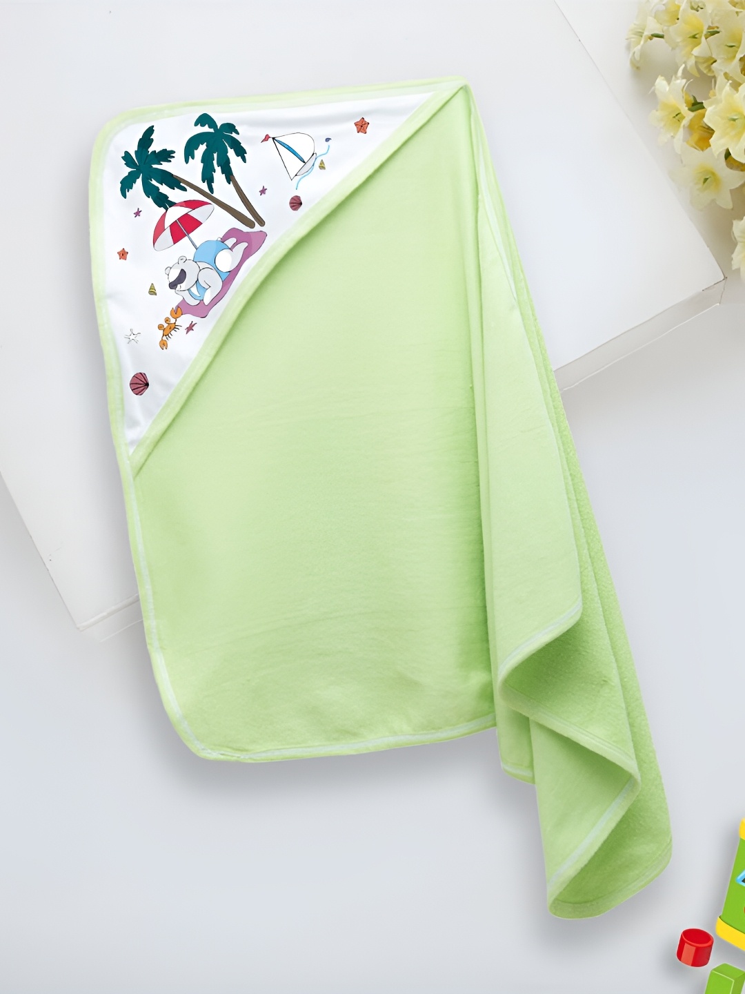 

Babywish Sea Green & White Printed Cotton 225 GSM Bath Towel