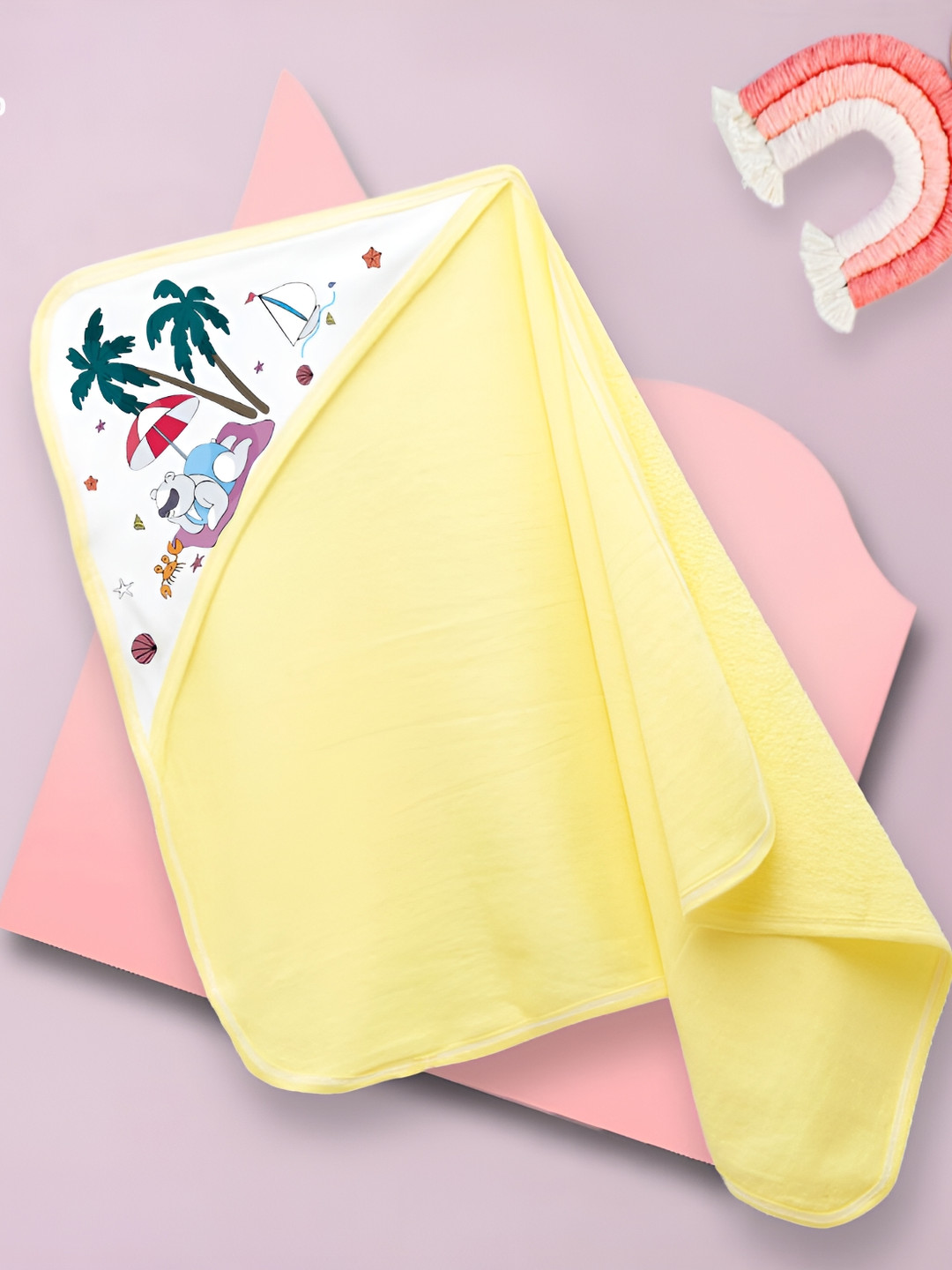

Babywish Yellow & White Printed Cotton 225 GSM Bath Towel