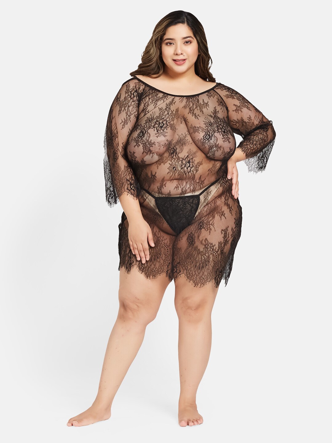 

Curves By ZeroKaata Net Baby Doll with High-Low, Black