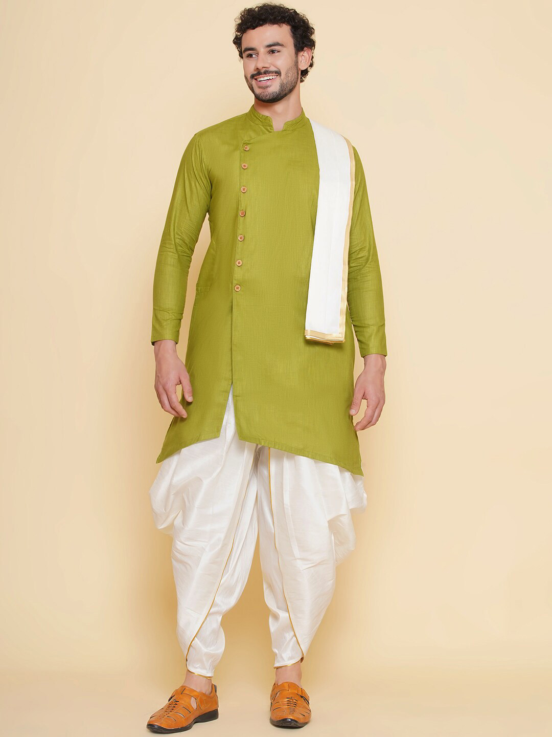

Sethukrishna Mandarin Collar Regular Pure Cotton Straight Kurta Set, Green