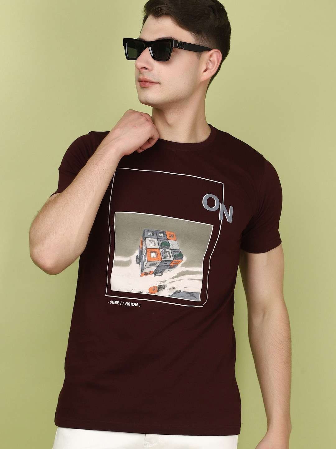 

V-Mart Graphic Printed Round Neck Short Sleeves Slim Fit Cotton T-shirt, Maroon