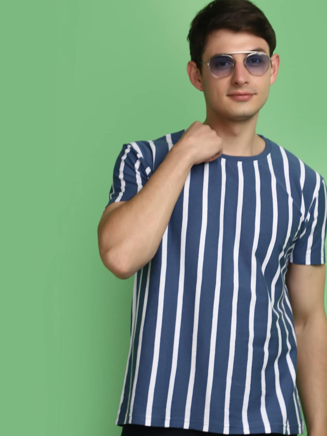 

V-Mart Striped Round Neck Cotton T-shirt, Blue