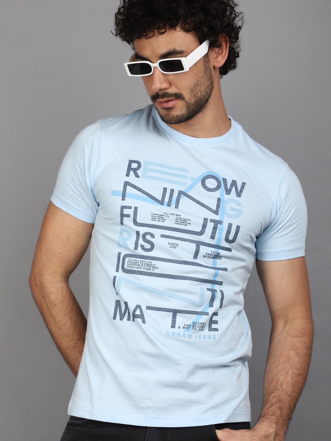 

V-Mart Typography Printed Round Neck Slim Fit Cotton T-shirt, Blue