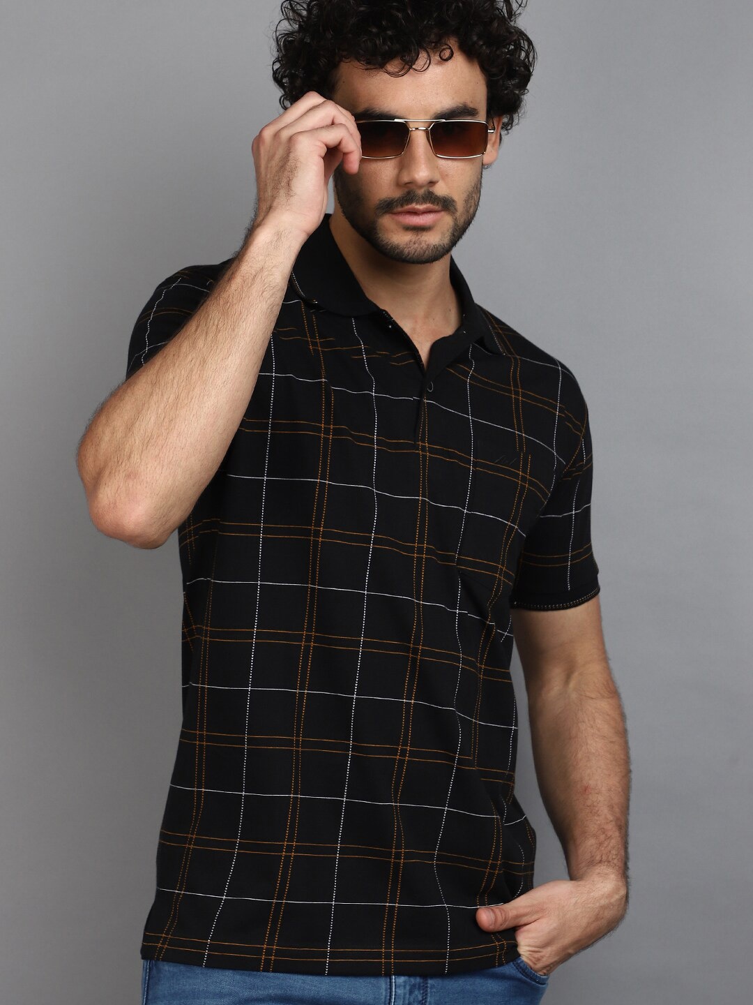 

V-Mart Checked Polo Collar Short Sleeves Cotton Casual T-shirt, Black