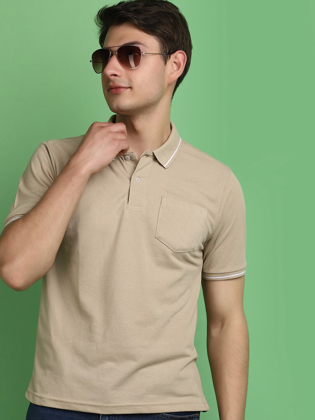 

V-Mart Polo Collar Short Sleeves Cotton T-shirt, Beige