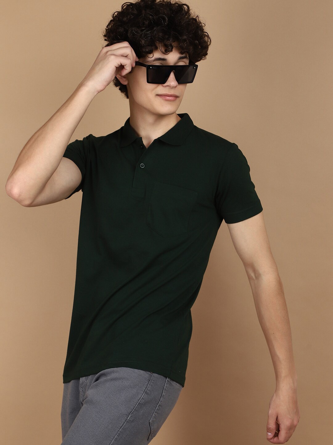 

V-Mart Polo Collar Pockets Slim Fit T-shirt, Green