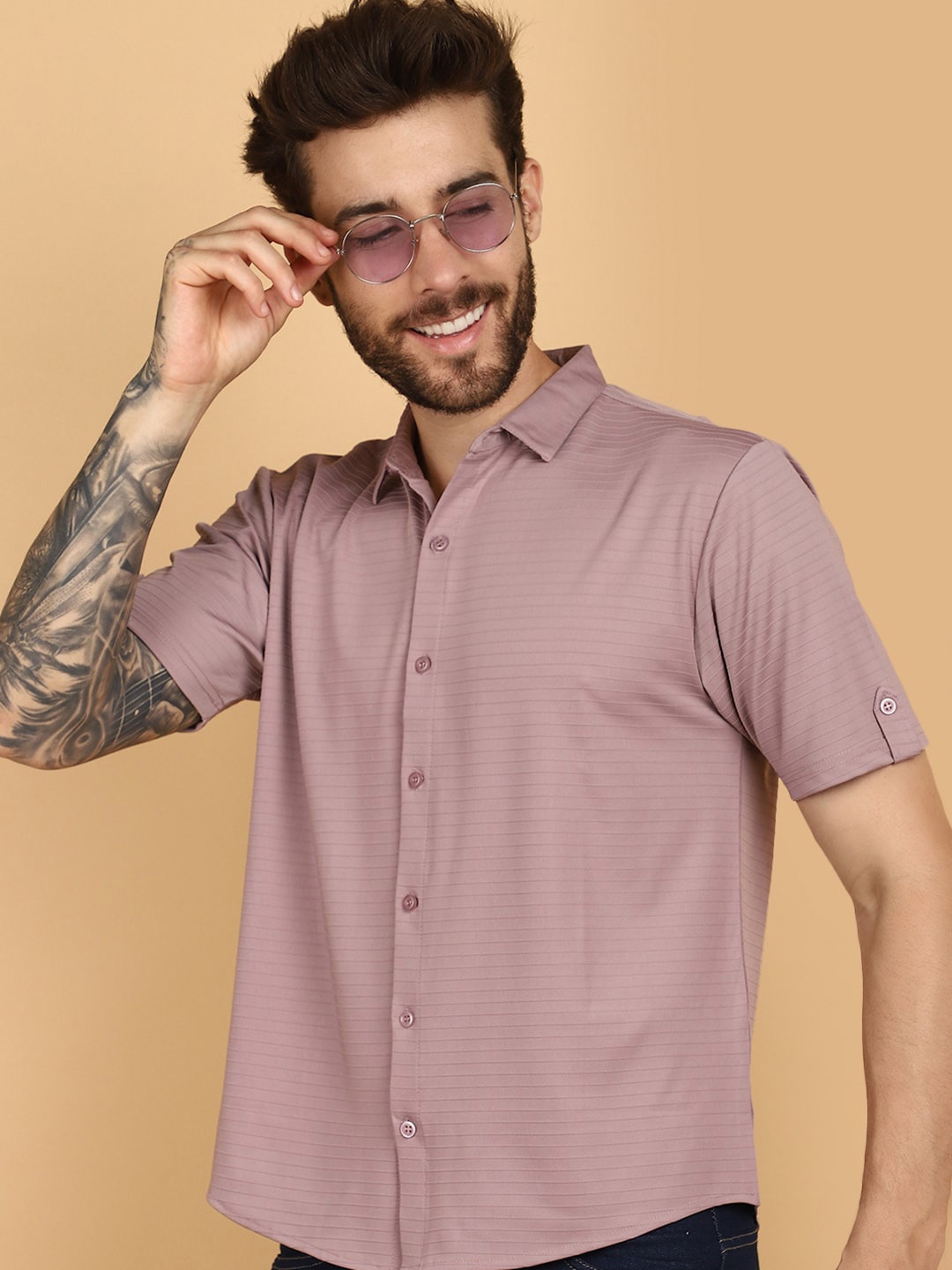 

V-Mart Striped Polo Collar Short Sleeves Cotton T-shirt, Pink