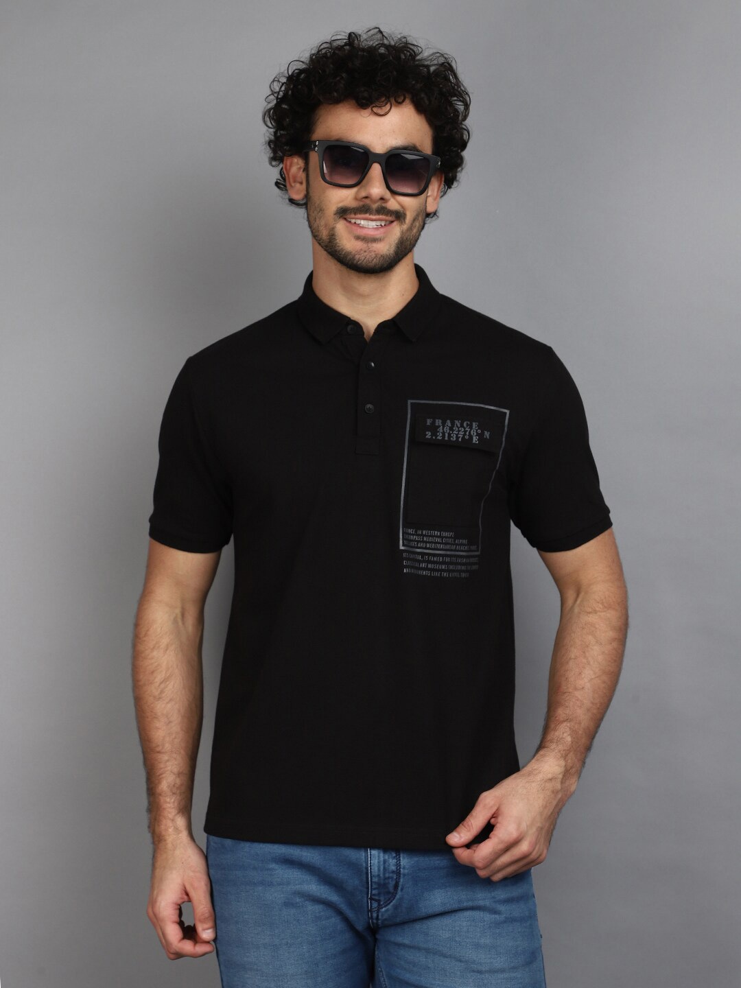 

V-Mart Typography Henley Neck T-shirt, Black
