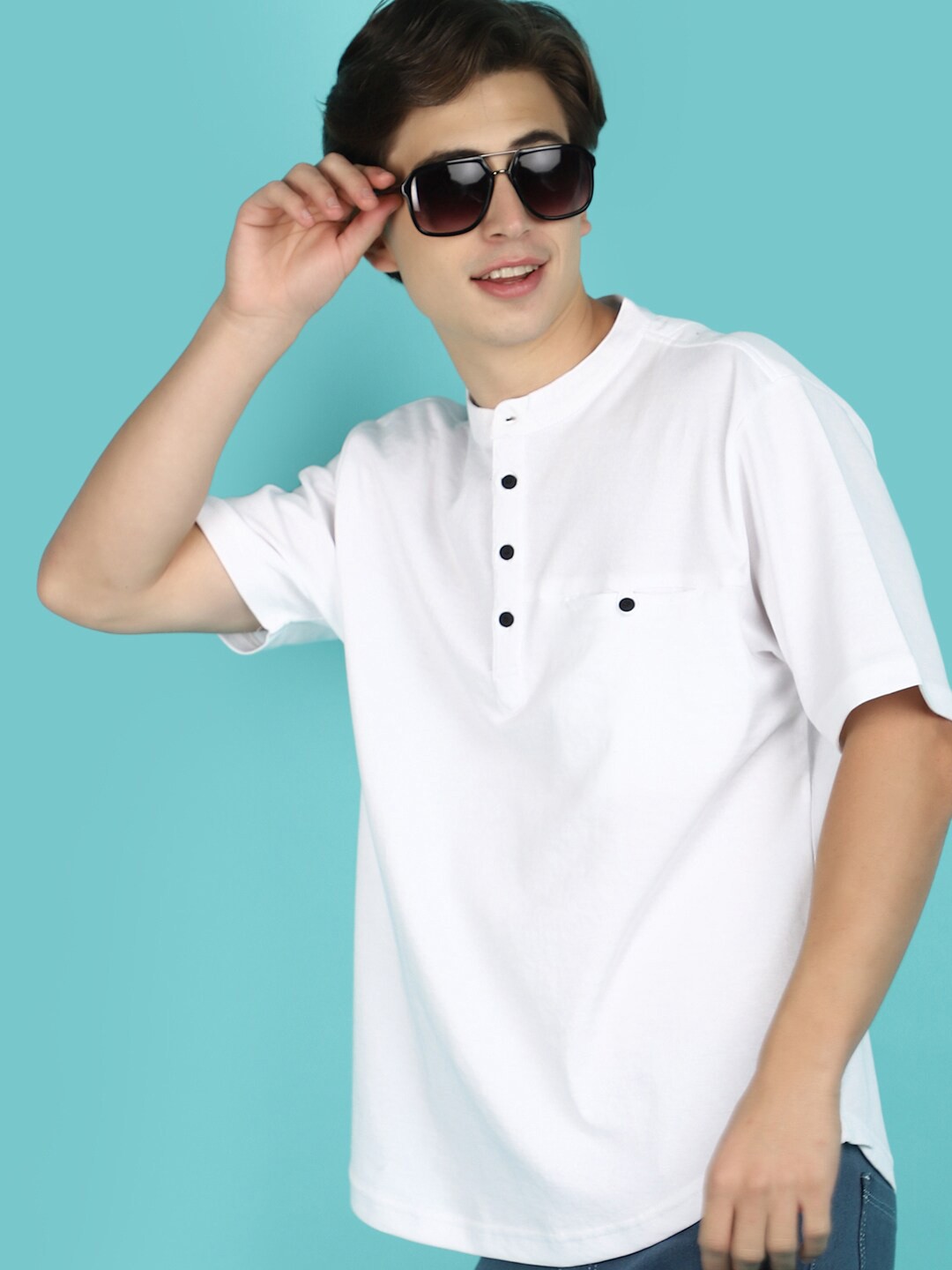 

V-Mart Mandarin Collar Short Sleeves Cotton T-shirt, White
