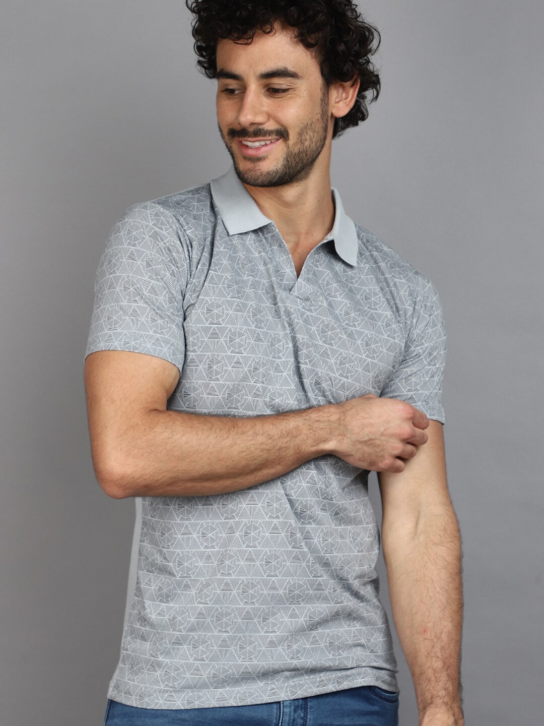 

V-Mart Polo Collar Printed Slim Fit T-shirt, Grey