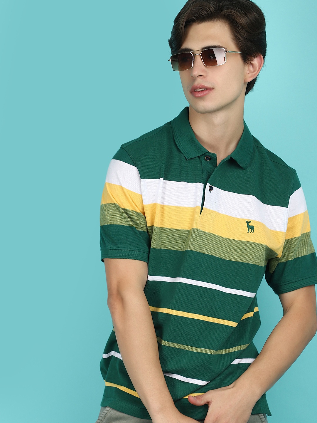 

V-Mart Striped Polo Collar T-shirt, Green