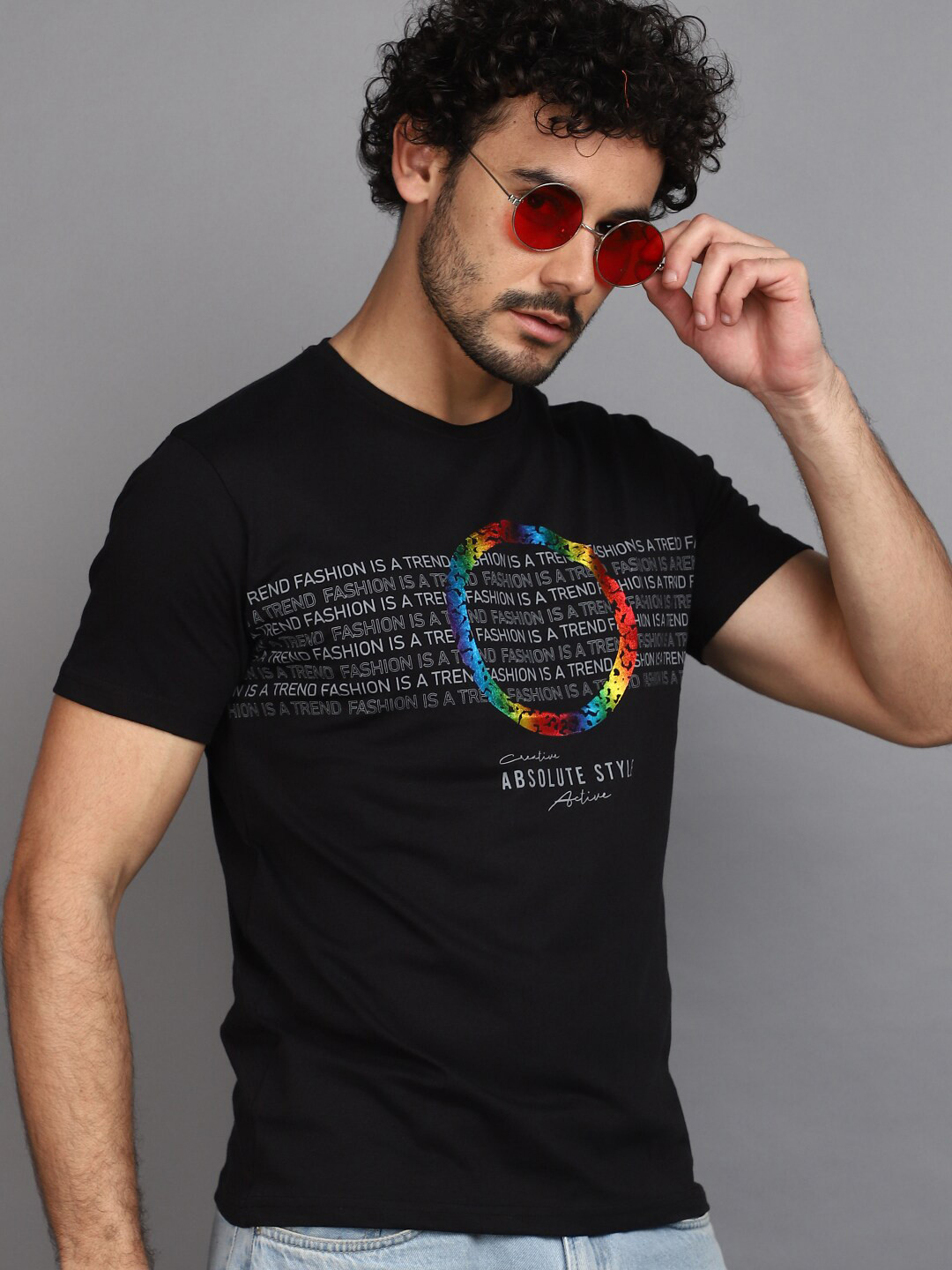 

V-Mart Typography Printed Round Neck Cotton T-shirt, Black