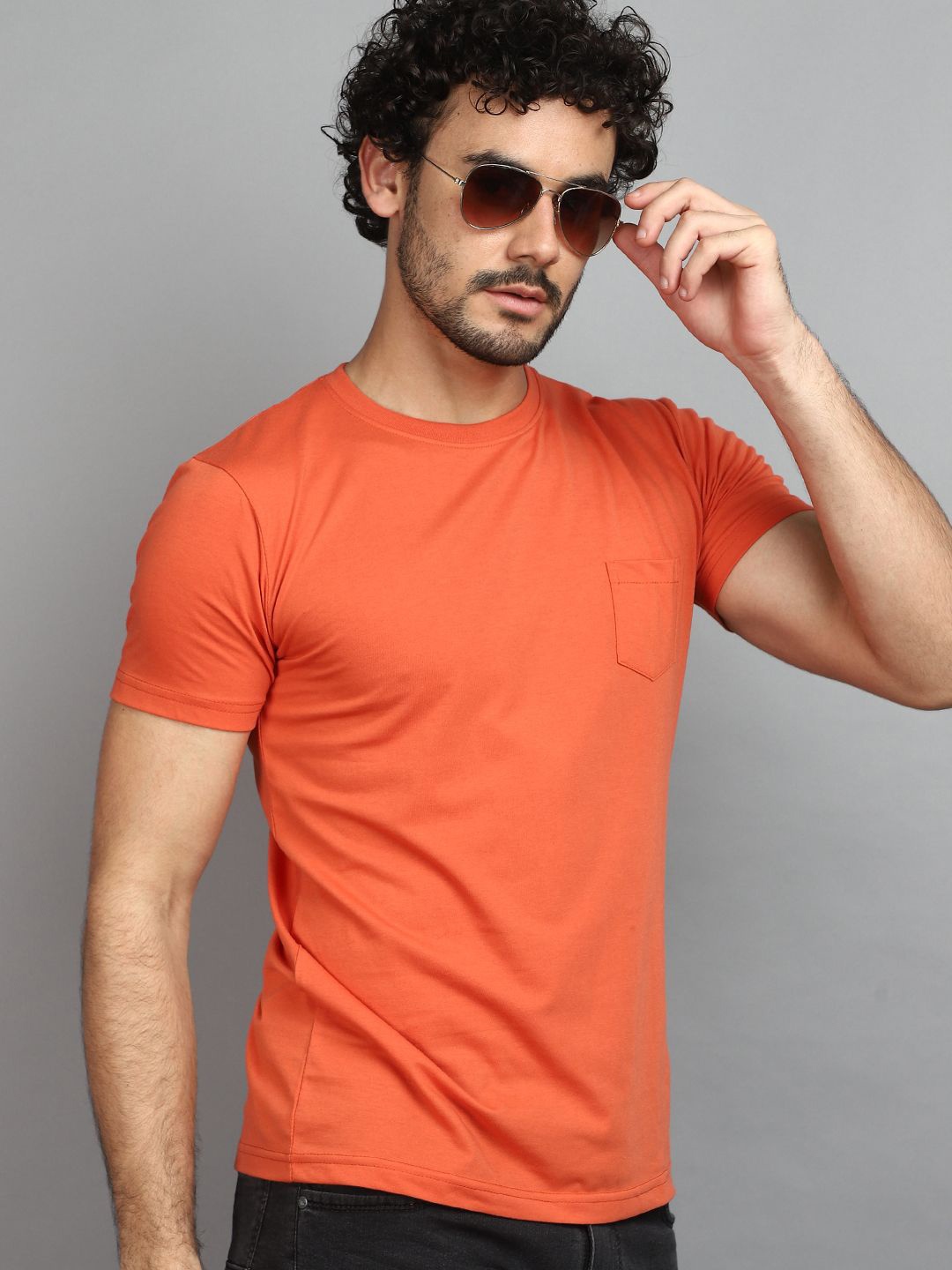 

V-Mart Round Neck Short Sleeves Cotton Slim Fit T-shirt, Orange