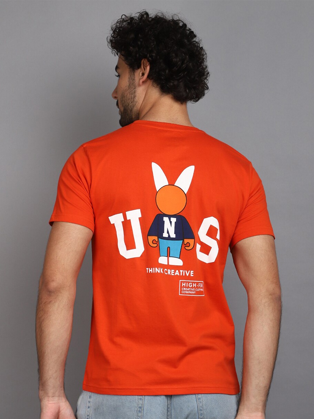 V-Mart Typography Printed Round Neck Slim Fit T-shirt, Rust