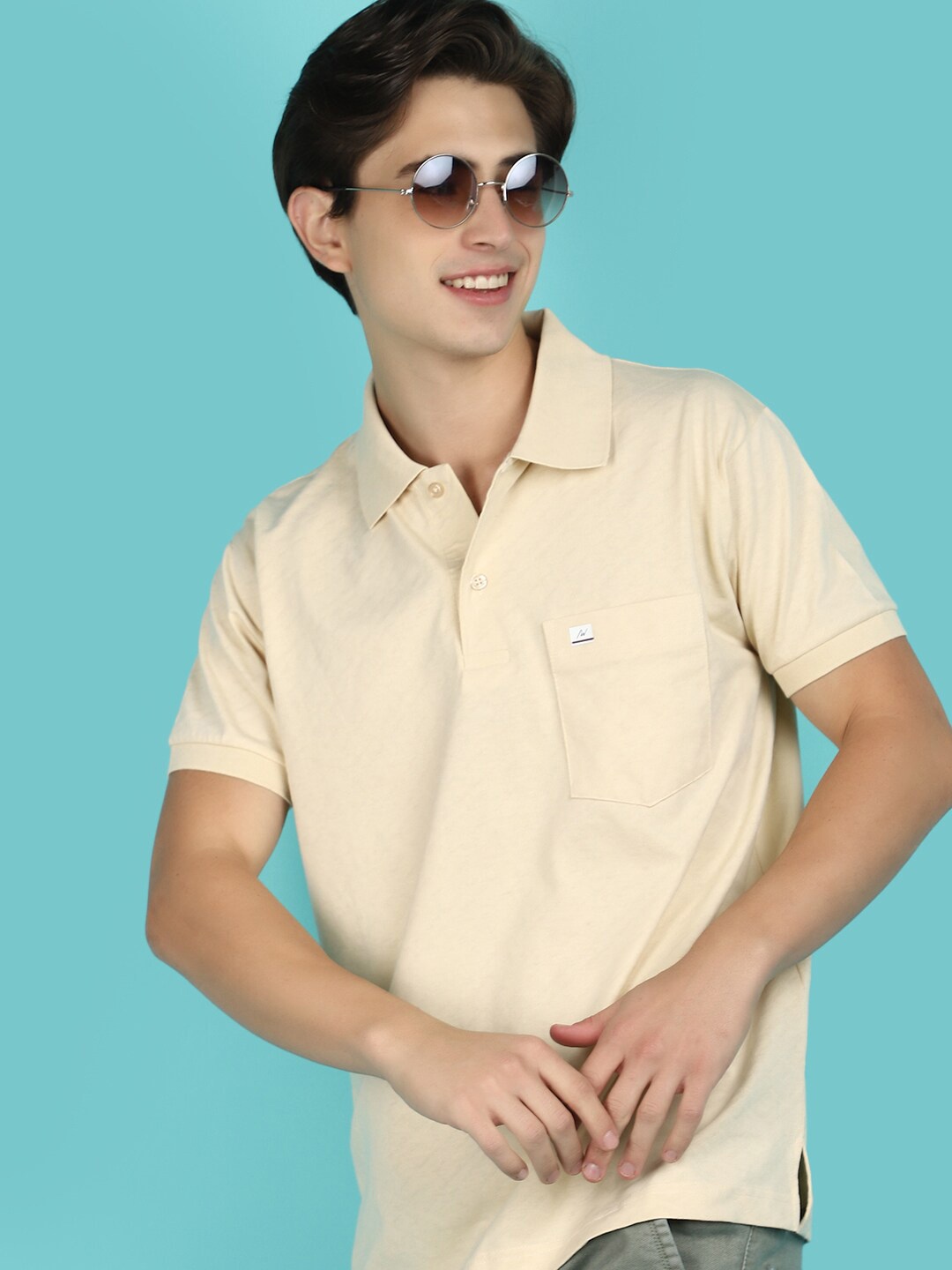 

V-Mart Self Design Polo Collar Casual T-shirt, Beige