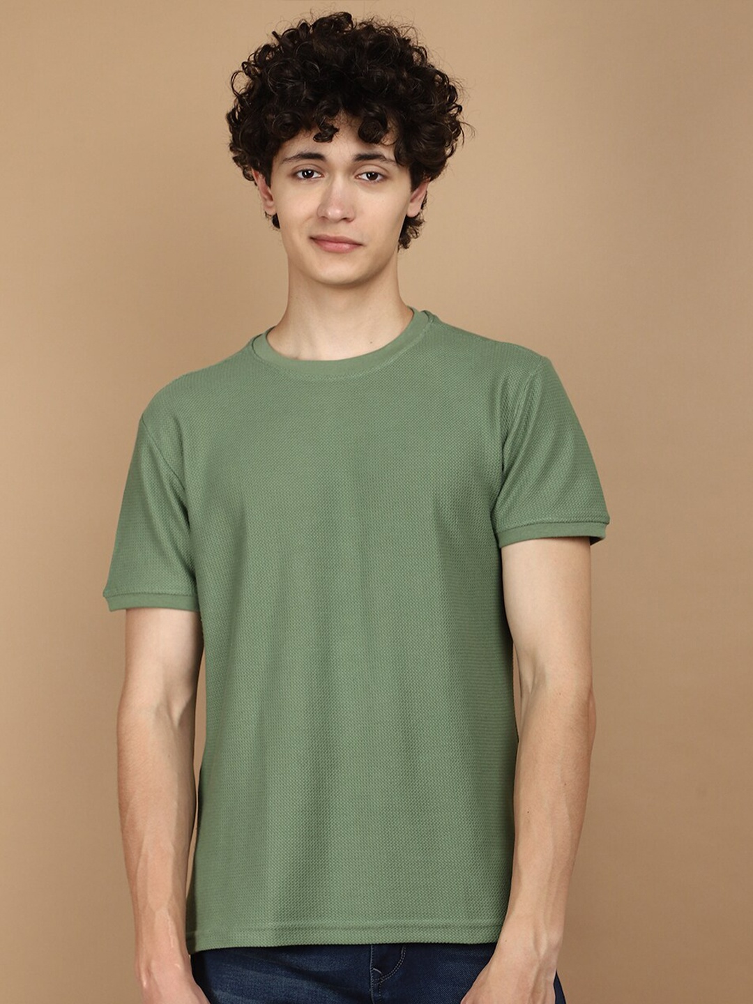 

V-Mart Round Neck Short Sleeves Slim Fit T-shirt, Green