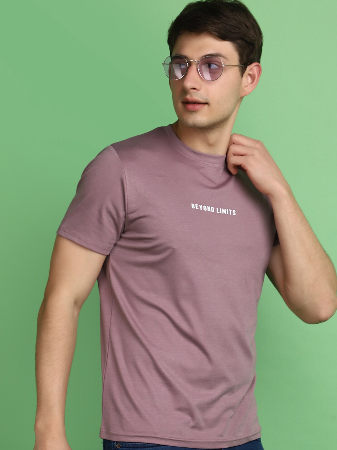 

V-Mart Typography Round Neck Short Sleeves Cotton Slim Fit T-shirt, Mauve