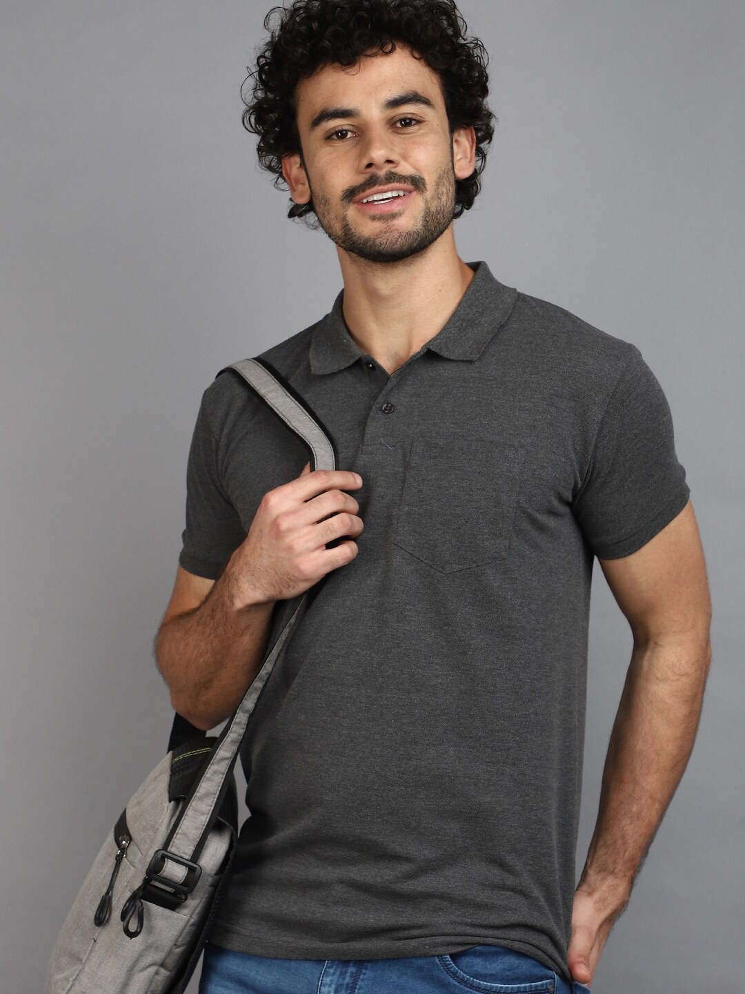 

V-Mart Polo Collar Cotton T-shirt, Grey
