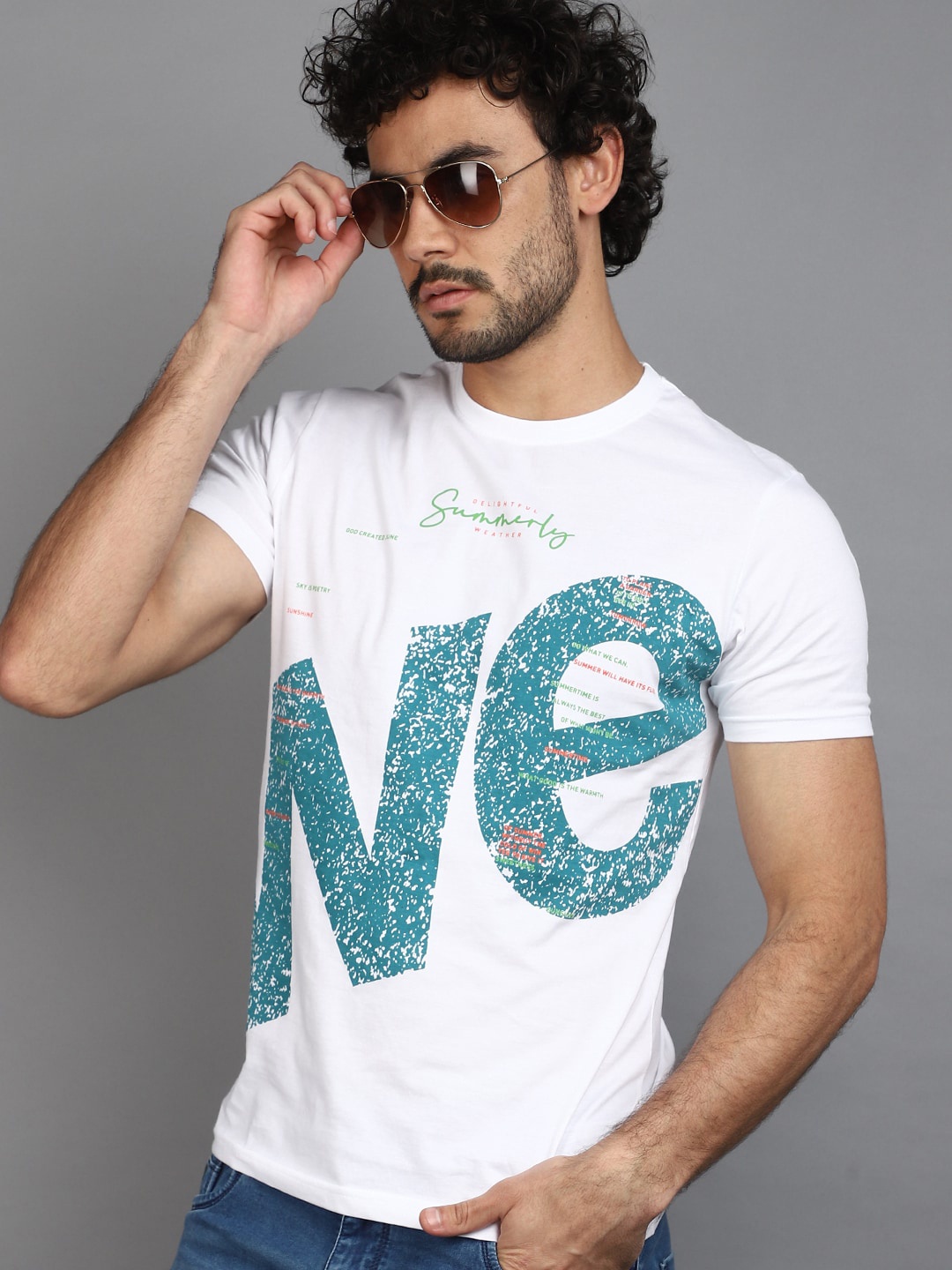 

V-Mart Typography Printed Cotton Slim Fit T-shirt, White