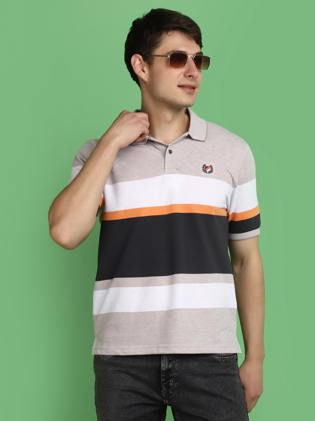 

V-Mart Striped Polo Collar T-shirt, Beige
