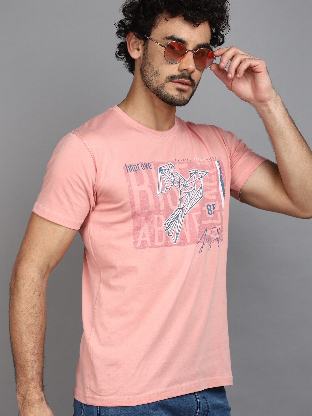 

V-Mart Typography Printed Round Neck Short Sleeves Cotton Slim Fit T-shirt, Pink