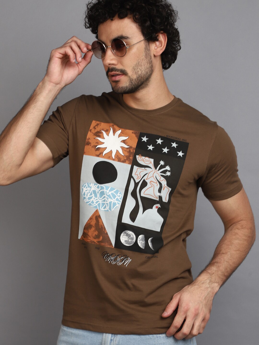 

V-Mart Graphic Printed Round Neck Cotton T-shirt, Brown