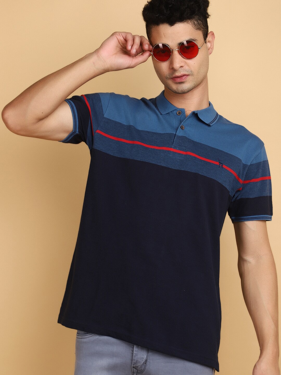 

V-Mart Striped Polo Collar Short Sleeves Cotton Casual T-shirt, Blue