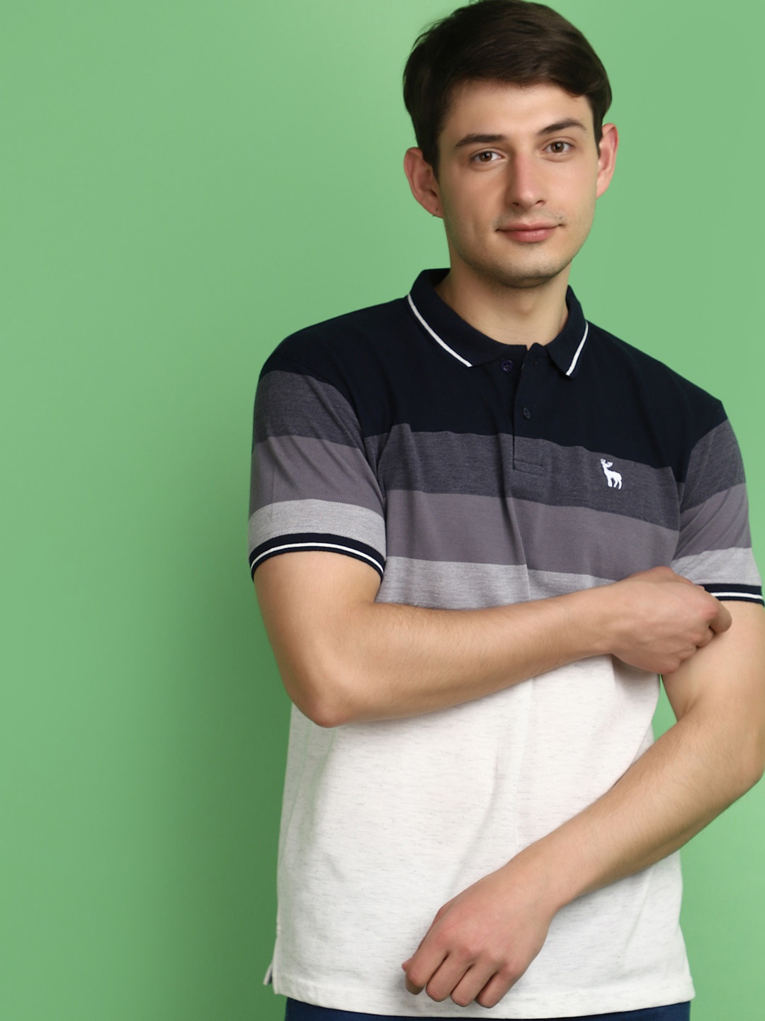 

V-Mart Striped Polo Collar T-shirt, Navy blue