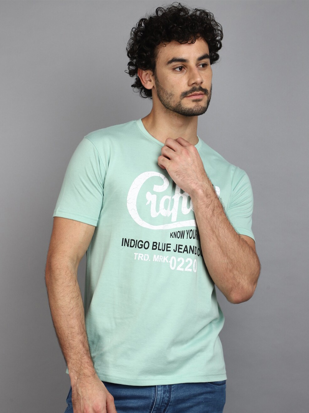 

V-Mart Typography Printed Round Neck T-shirt, Green