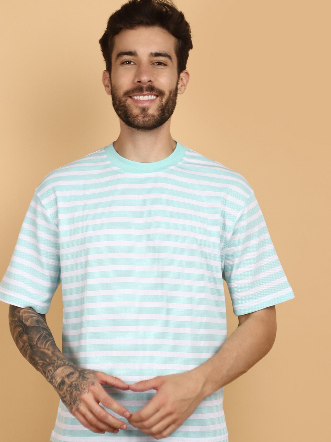 

V-Mart Striped Round Neck Short Sleeves T-shirt, Green