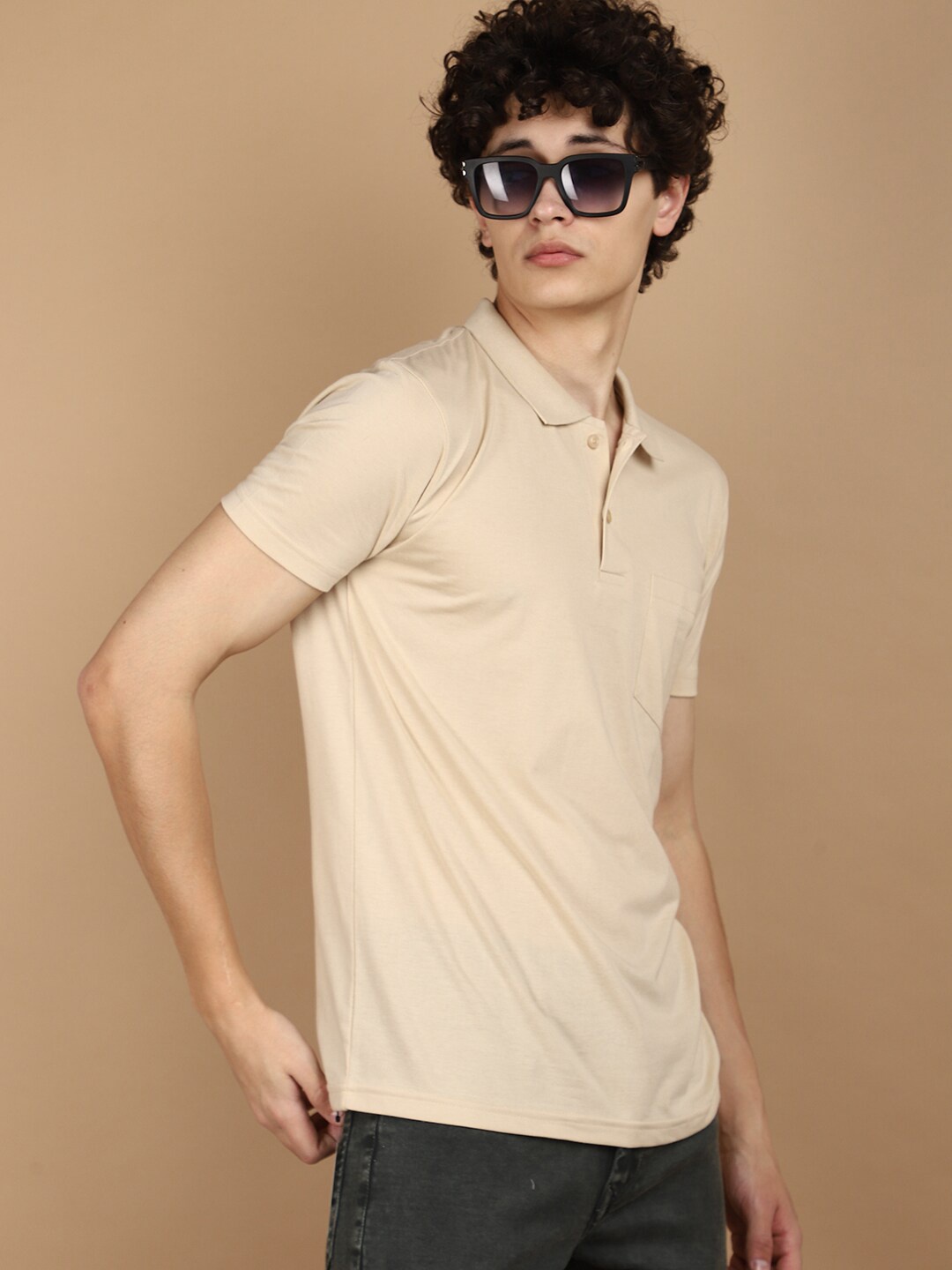 

V-Mart Polo Collar Short Sleeves Slim Fit T-shirt, Beige